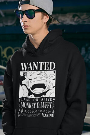 Wanted Dead Or Alive Yazılı Unisex Oversize Monkey D. Luffy Hoodie