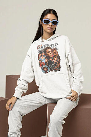 21 Savage Rapper Baskılı Unisex Oversize Hoodie