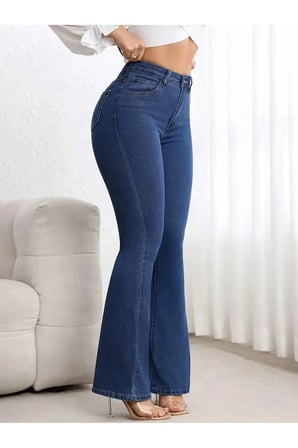 Melody Kadin Lacivert Jeans Flare İ̇Spanyol Paca Yuksek Bel Denim Kot Pantolon