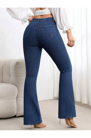 Melody Kadin Lacivert Jeans Flare İ̇Spanyol Paca Yuksek Bel Denim Kot Pantolon