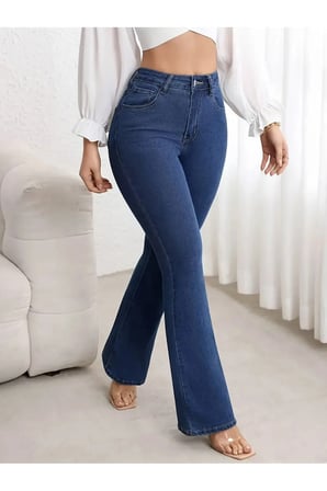 Melody Kadin Lacivert Jeans Flare İ̇Spanyol Paca Yuksek Bel Denim Kot Pantolon