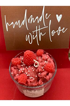 El Yapımı Candles Strawberry Cupcake Çilekli Mum Aromaterapi Kokulu Cam