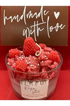 El Yapımı Candles Strawberry Cupcake Çilekli Mum Aromaterapi Kokulu Cam