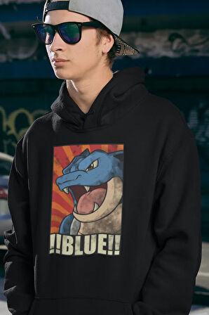 Çizgi Film Pokemon !! Blue !! Baskılı Unisex Oversize Hoodie