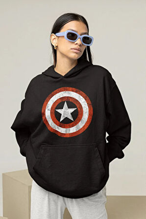 Kaptan Amerika Kalkan Baskılı Unisex Oversize Hoodie
