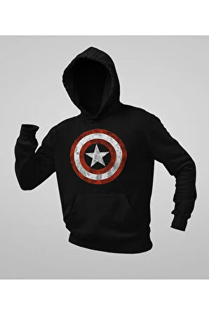Kaptan Amerika Kalkan Baskılı Unisex Oversize Hoodie