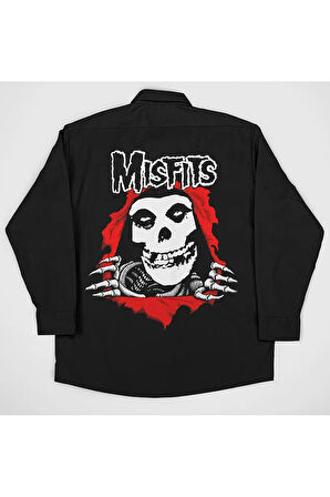 Misfits Müzik Grubu Baskılı Unisex Rock Metal Cepli Gömlek