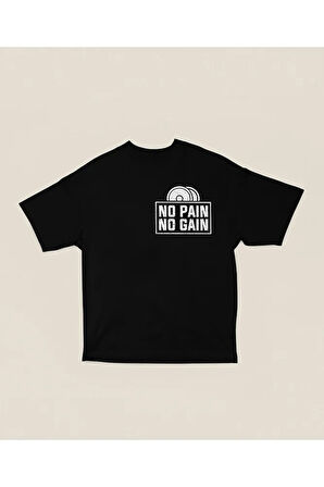 Sporcu Tişörtü No Pain No Gain Baskılı Unisex Tişört, Oversize Fitness Gym Tişört