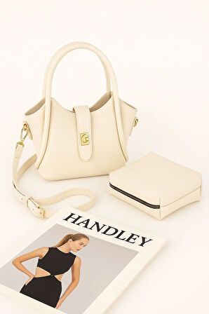 Mini Lüks Deri Tote Çanta ve Makyaj Çantası Seti