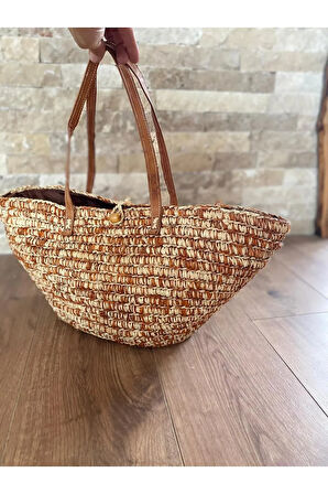 Havana Boncuklu Doğal Hasır Jüt Plaj Çantası