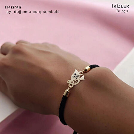 Işıltılı ve Özgür Siyah Örgülü 14 Ayar Altın Plakalı ve Kuş Figürlü Haziran Bilekliği