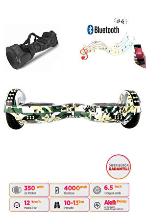 Citymate Hoverboard Elektrikli Kaykay Full Ledli  Bluetooth Hoparlörlü 6.5 Inch Çanta Hediyeli Yeşil Kamuflaj