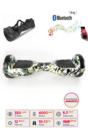 Citymate Hoverboard Elektrikli Kaykay Full Ledli  Bluetooth Hoparlörlü 6.5 Inch Çanta Hediyeli Yeşil Kamuflaj