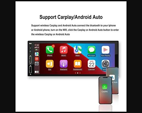 6.86 inc Ekran 1din Oto Mp5 Teyp Carplay Ve Android Auto Ile