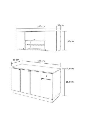 160 Cm Ahşap Mdf Tezgahlı Antrasit Kapaklı Hazır Mutfak