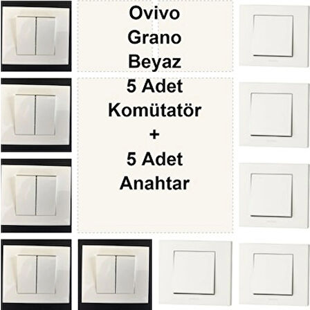 Asyagrup Ovivo Beyaz İkili Set Komütatör - Anahtar - Çerçeve Dahil
