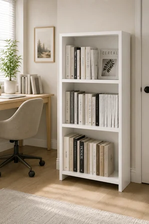Beyaz MDF Kitaplık 3 Gözlü Raflı Çok Amaçlı Kitaplık Dolabı 104x55x23 cm