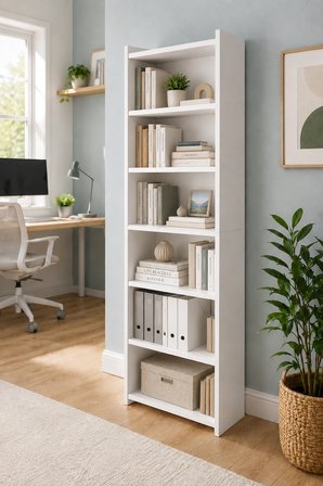 Nova 6 Raflı Beyaz MDF Modüler Ofis Kitaplık 55x23x208 cm