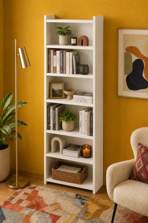 Nova 6 Raflı Beyaz MDF Modüler Ofis Kitaplık 55x23x208 cm