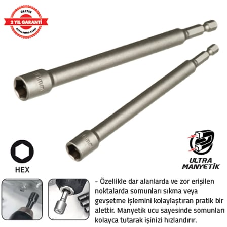 MANYETİK SOMUN ADAPTÖRÜ 8 x 150 mm EKSTRA UZUN (1 Adet)