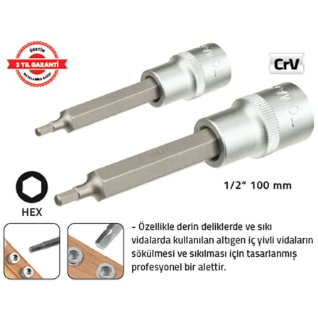 1/2 " 100 mm LOKMALI ALLEN UÇ (8 mm) UZUN (10 Adet)