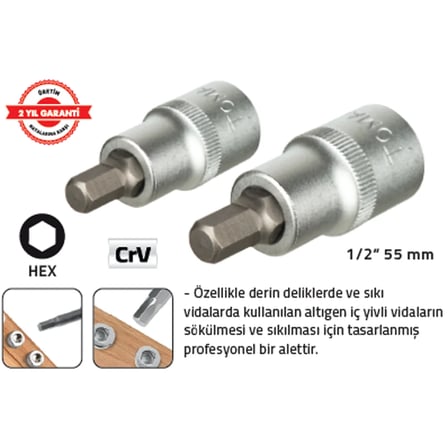 1/2 " 55 mm LOKMALI ALLEN UÇ (10 mm) KISA (10 Adet)
