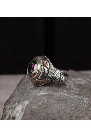 Erkek Gümüş Yüzük Hare Mistik Topaz Taşlı Erkek Gümüş Yüzük