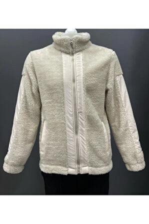 Erkek Ekru Peluş Rüzgar Geçirmez Welsoft Çift Kışlık Mont