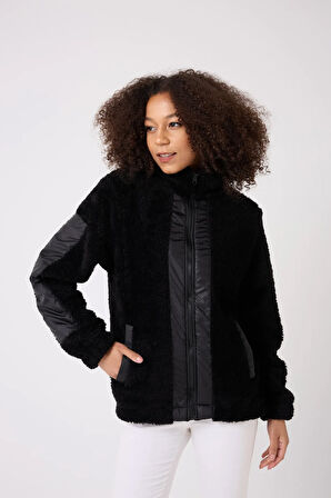 Kadın Siyah Rüzgar Geçirmez Welsoft Çift Kışlık Mont