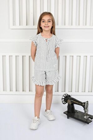 Fırfır Detaylı Şortlu Yazlık Kız Çocuk Takım