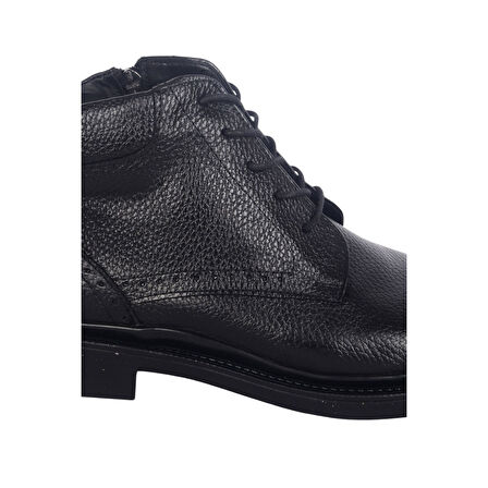 Deri Ortapedik Tabanlı Yandan Fermuarlı Yarım Boğazlı Bağcıklı Siyah Erkek Kışlık Bot Ayakkabı 250158 
