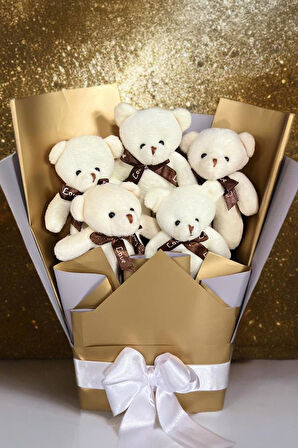 Sole Sevgiliye Özel Dore-Gümüş Konsept Romantik Peluş Ayıcık Buketi
