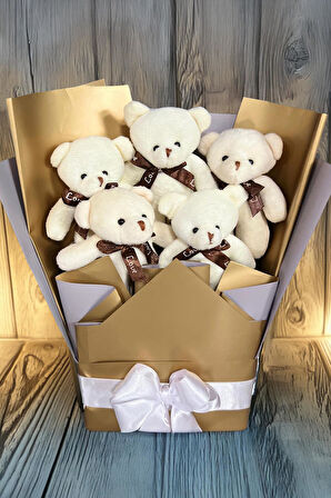 Sole Sevgiliye Özel Dore-Gümüş Konsept Romantik Peluş Ayıcık Buketi