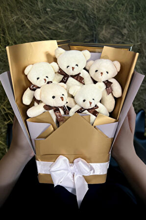 Sole Sevgiliye Özel Dore-Gümüş Konsept Romantik Peluş Ayıcık Buketi