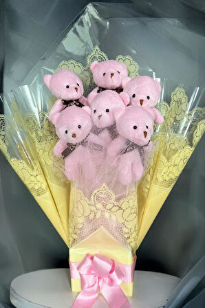 Sole Sevgiliye Özel: Romantik Dantelli Konsept Pembe Peluş Ayıcık Buketi