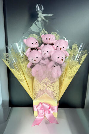 Sole Sevgiliye Özel: Romantik Dantelli Konsept Pembe Peluş Ayıcık Buketi