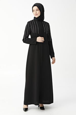 Omzu Su Taşlı Siyah Ferace