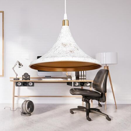 Style Tekli Mika Sarkıt Beyaz Gold Detaylı Mutfak Avize Cafe Armatür Ofis Depo Aydınlatma