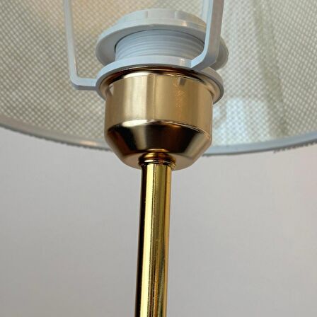 Royal Gold Metal Ayaklı Abajur Krem Hasır Kaplama Başlık Yatak Odası Abajur Salon Masa Lambası