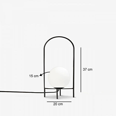 Luna Gerçek Camlı Siyah Metal Gövdeli Masa Lambası Abajur