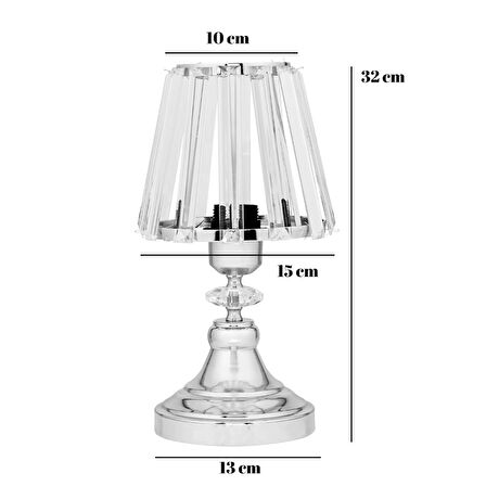 Gerçek Kristal Cam Başlık Krom Metal Gövdeli Yatak Odası Abajur Salon Lambası