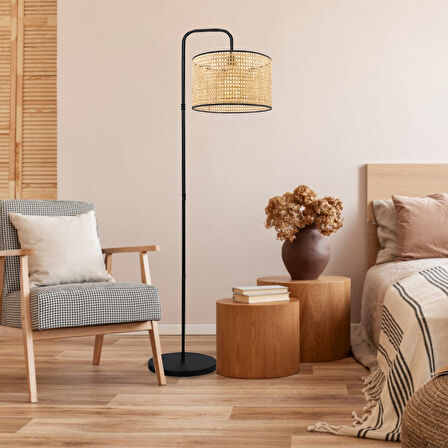Suitable Metal Gövdeli Rattan Hasır Başlık Çok Amaçlı Lambader Salon Köşe Lambası