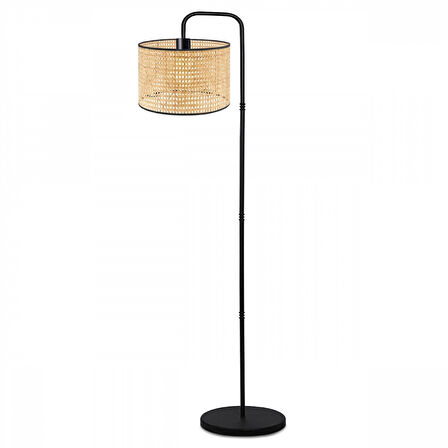 Suitable Metal Gövdeli Rattan Hasır Başlık Çok Amaçlı Lambader Salon Köşe Lambası