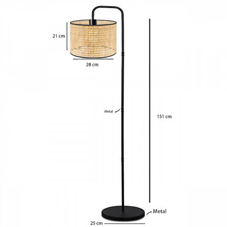 Suitable Metal Gövdeli Rattan Hasır Başlık Çok Amaçlı Lambader Salon Köşe Lambası