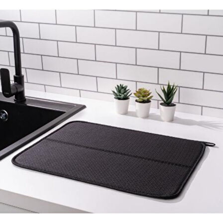 Mikrotex Bulaşık Matı Süper Emici Bulaşık Kurutma Matı 45x36cm Tezgah Üstü Bulaşık Matı Siyah