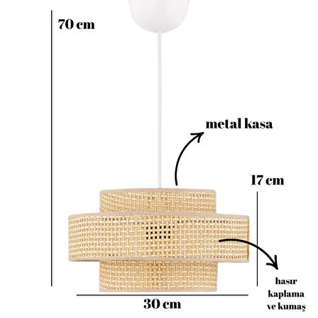 Otantik Trio Metal Kasalı Hasır Kaplama Rattan Salon Avize Üç Katlı Pasta Yatak Odası Sarkıt