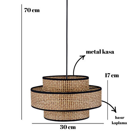 Otantik Trio Metal Kasalı Kahve Hasır Kaplama Rattan Salon Avize Üç Katlı Pasta Yatak Odası Sarkıt