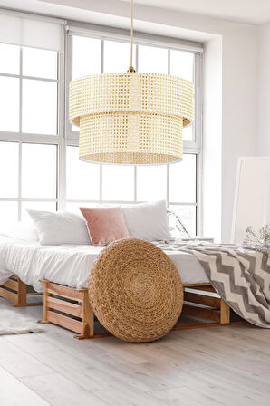 Rattan Otantik Koyu Hasır Kaplama Pasta Sarkıt Yatak Odası Avize Salon Avize Yemek Odası