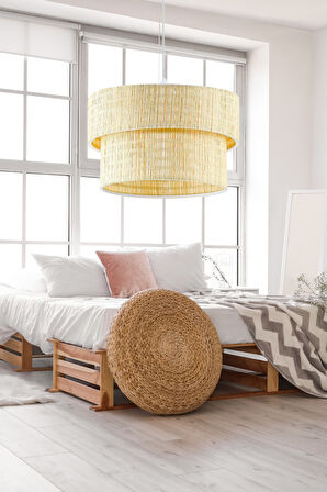 Rakkas Otantik Bambu Hasır Kaplama Pasta Sarkıt Yatak Odası Avize Salon Avize Yemek Odası