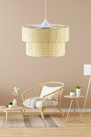 Rakkas Otantik Bambu Hasır Kaplama Pasta Sarkıt Yatak Odası Avize Salon Avize Yemek Odası